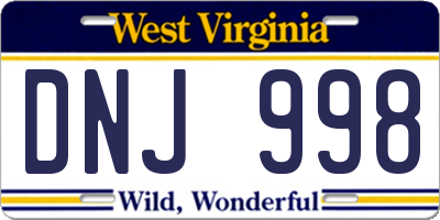 WV license plate DNJ998