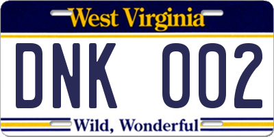 WV license plate DNK002