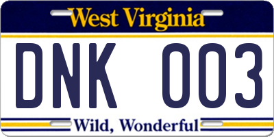 WV license plate DNK003