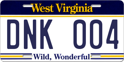WV license plate DNK004