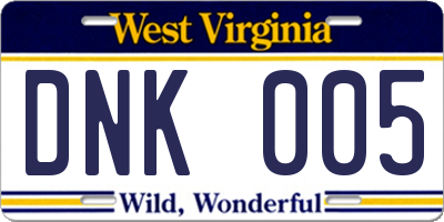 WV license plate DNK005