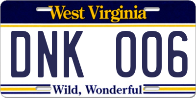 WV license plate DNK006