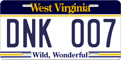 WV license plate DNK007