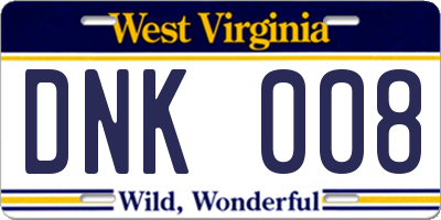 WV license plate DNK008