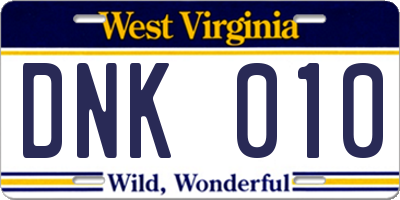 WV license plate DNK010