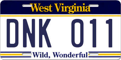 WV license plate DNK011