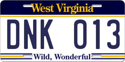 WV license plate DNK013