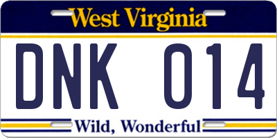 WV license plate DNK014