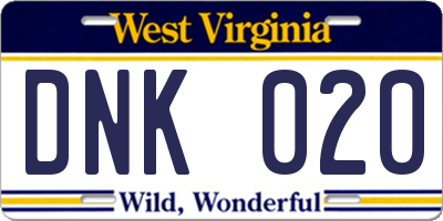 WV license plate DNK020