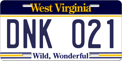 WV license plate DNK021