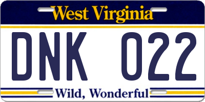 WV license plate DNK022
