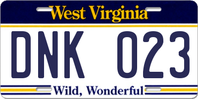 WV license plate DNK023