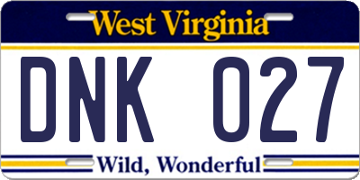WV license plate DNK027