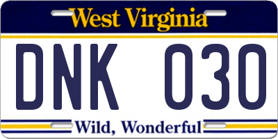 WV license plate DNK030