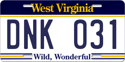 WV license plate DNK031
