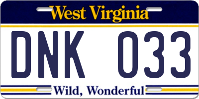 WV license plate DNK033