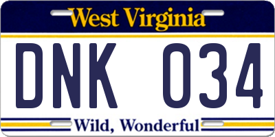 WV license plate DNK034