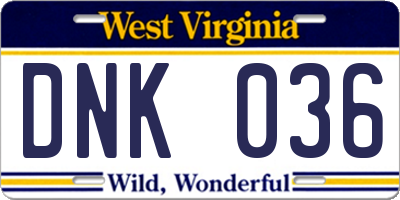 WV license plate DNK036