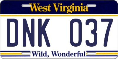 WV license plate DNK037