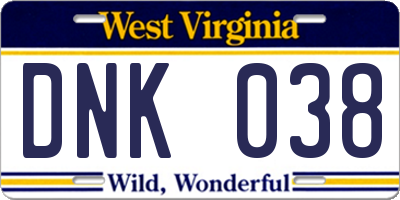 WV license plate DNK038