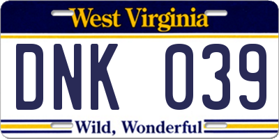 WV license plate DNK039