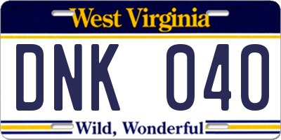 WV license plate DNK040
