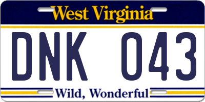 WV license plate DNK043