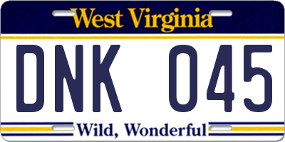 WV license plate DNK045