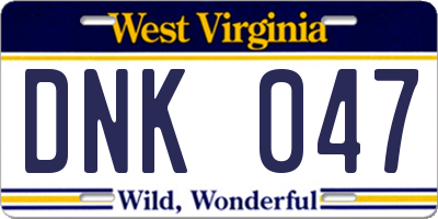 WV license plate DNK047