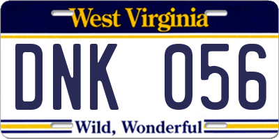 WV license plate DNK056