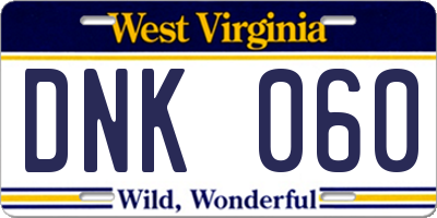 WV license plate DNK060