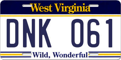 WV license plate DNK061