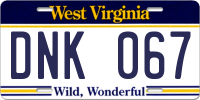 WV license plate DNK067