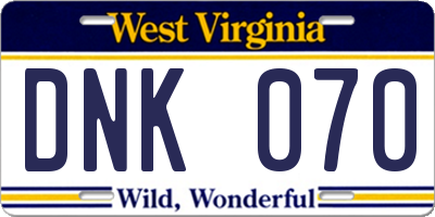 WV license plate DNK070