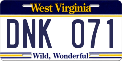 WV license plate DNK071