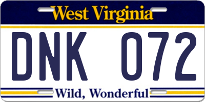 WV license plate DNK072