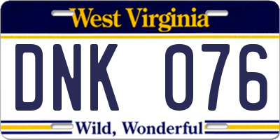 WV license plate DNK076