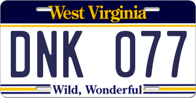 WV license plate DNK077