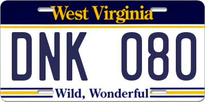 WV license plate DNK080