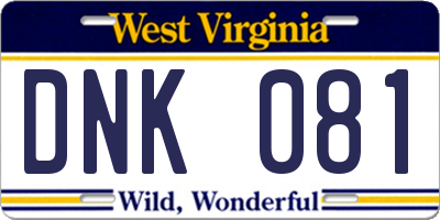 WV license plate DNK081