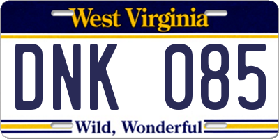 WV license plate DNK085