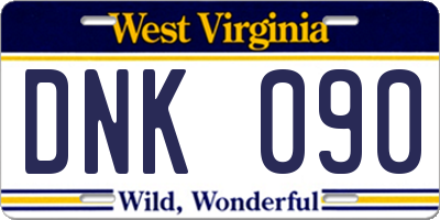 WV license plate DNK090