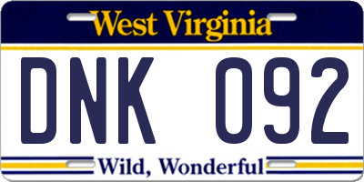 WV license plate DNK092
