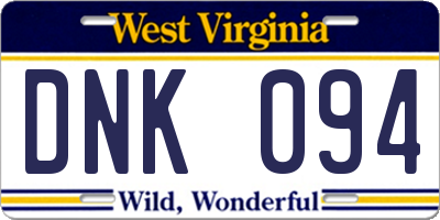 WV license plate DNK094