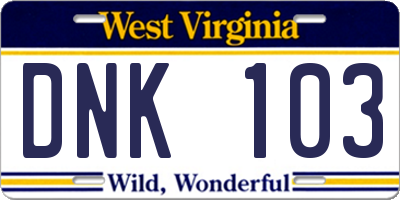WV license plate DNK103