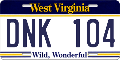 WV license plate DNK104