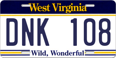 WV license plate DNK108