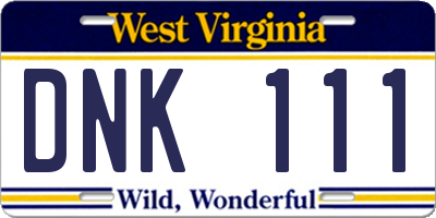 WV license plate DNK111