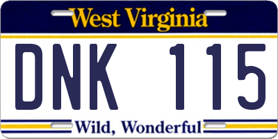 WV license plate DNK115