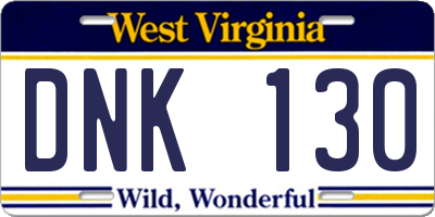 WV license plate DNK130